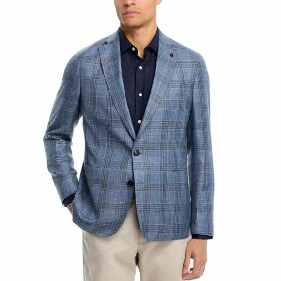 Peter Millar Ames Plaid Soft Jacket Sport Coat Blazer Blue Pearl 42R NWT - Picture 10 of 14